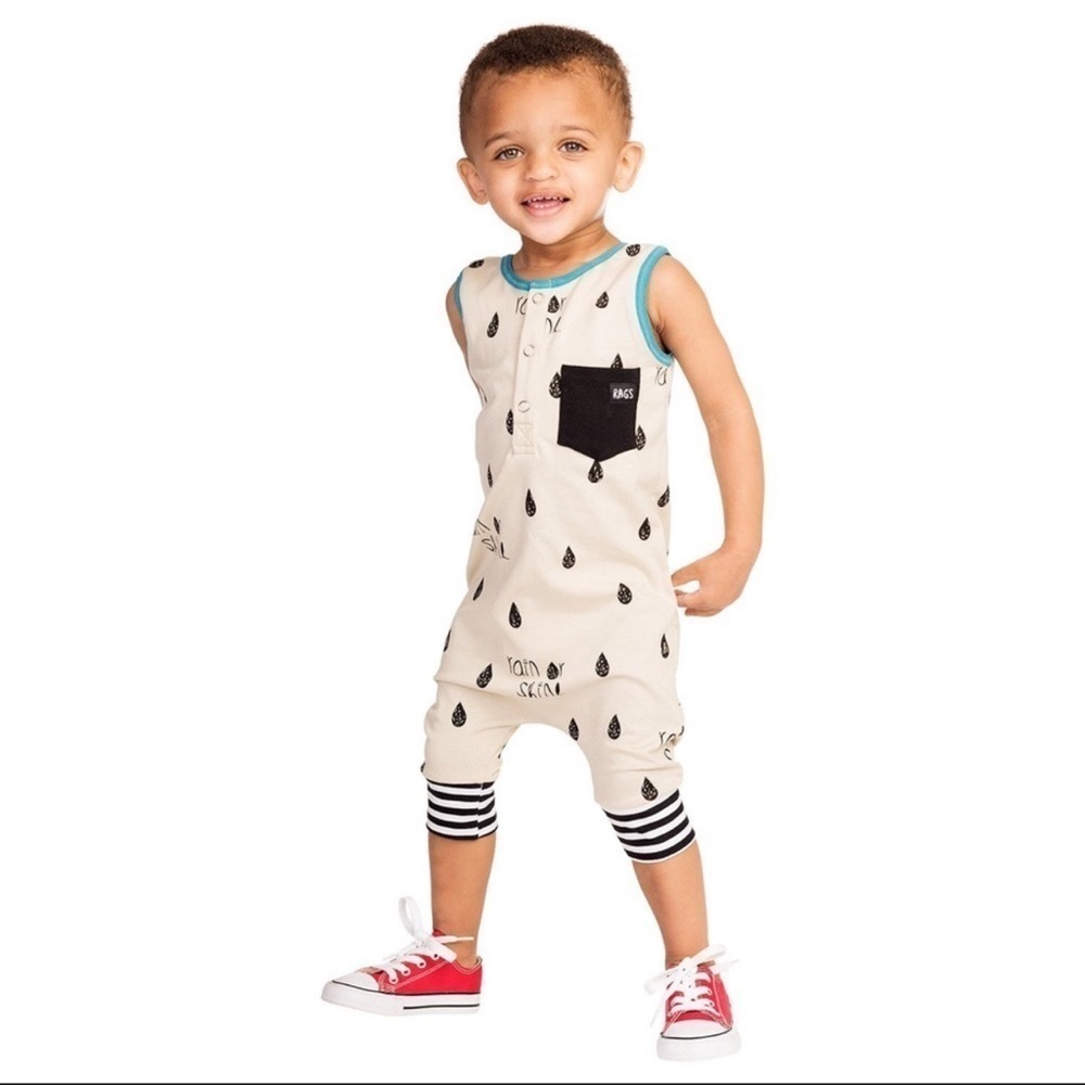 Rags To Raches Size 18-24 Months Rain Or Shine Henley Tank Romper Nature Outdoor